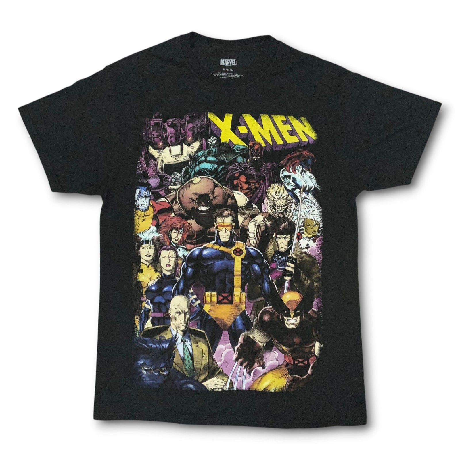 X-Men Shirt Mens Medium Black Characters Collage Cyclops Wolverine Gambit Storm