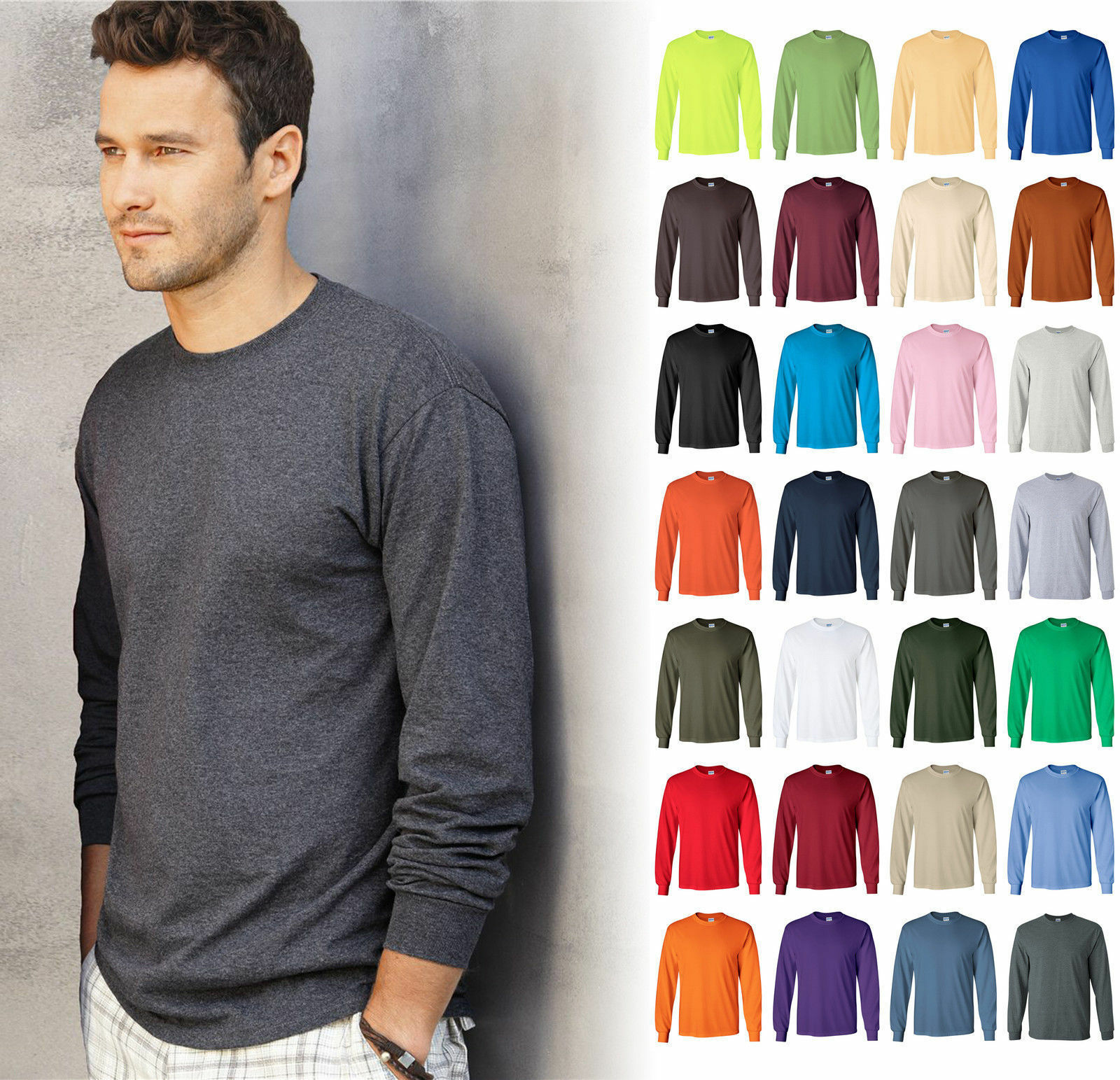 Gildan Ultra Cotton Long Sleeve T-Shirts 2400, 100% preshrunk cotton S-5XL, G240