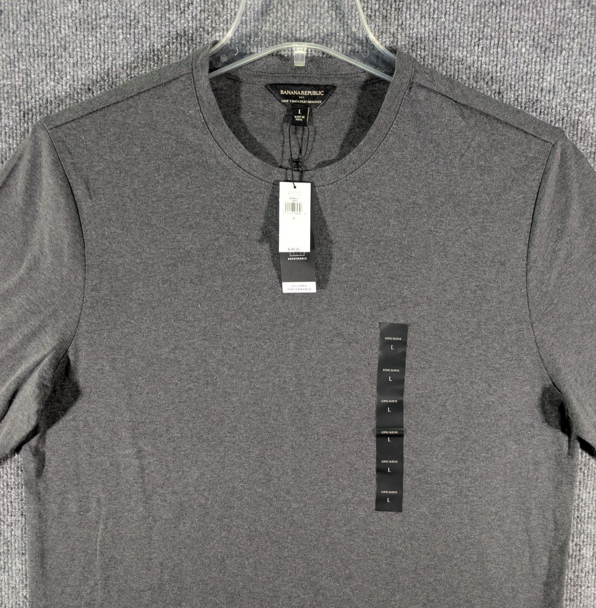 Banana Republic Men’s Large Luxe Touch Performance Tee Long Sleeve Charcoal NWT