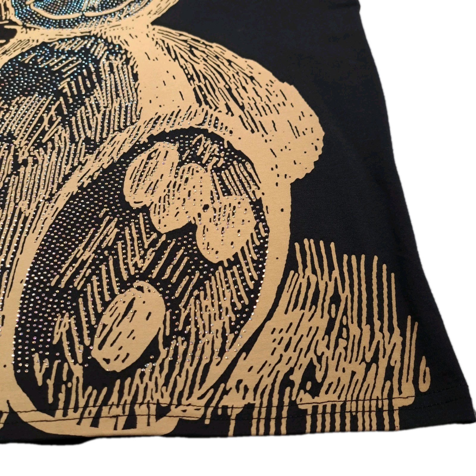 Heads Or Tails T-Shirt Size M Black Rhinestone Teddy Bear Goth Grunge Bling