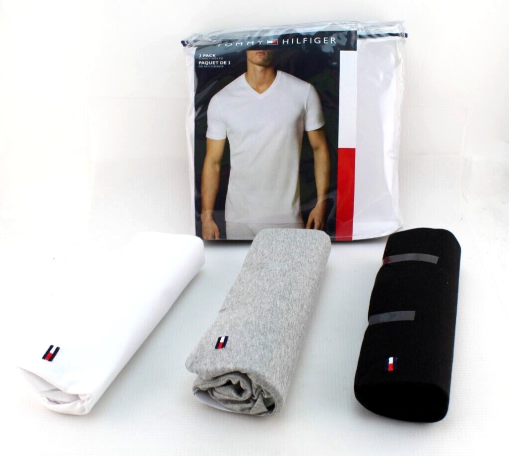 TOMMY HILFIGER Size Small Multi-Colors 3-Pack Classic V Neck T-shirts MSRP $39