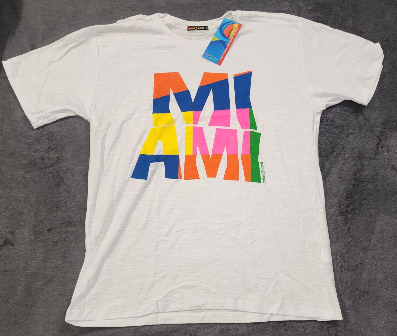 New Men Color Time White / Multicolor “Miami” T-Shirt Made in Brazil Size L