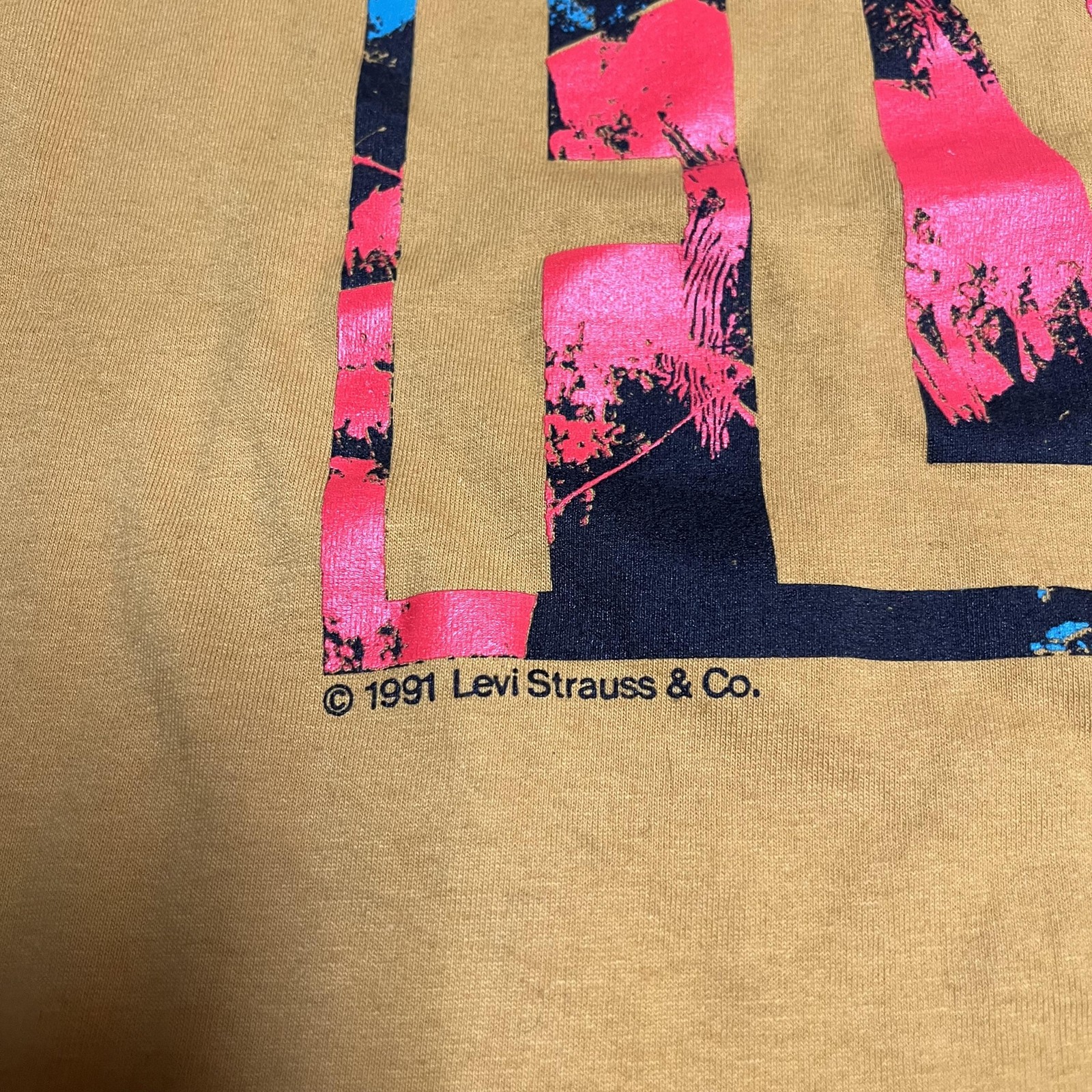 Vintage Levi’s Button Your Fly Shirt Mens Medium Yellow 501 1991 90s Graphic Tee