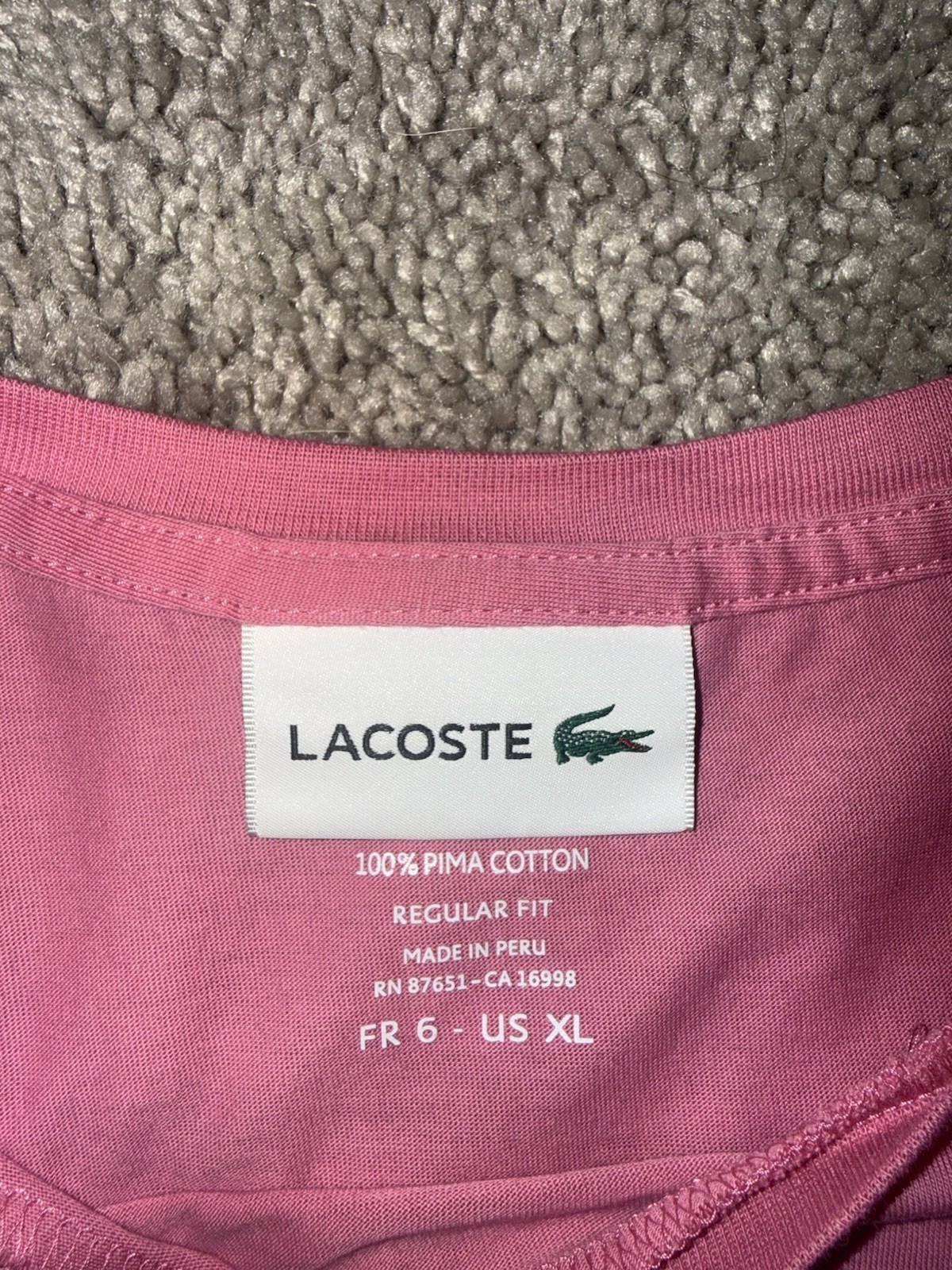 Lacoste Men’s 100% Pima Cotton T-Shirt Crew Neck XL Pink