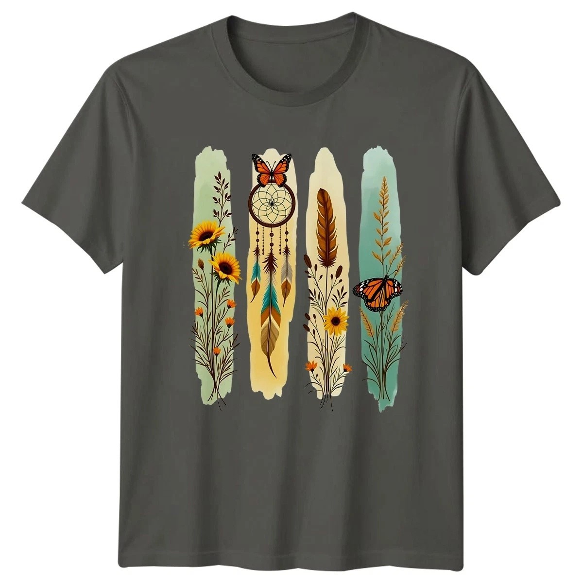 Boho Nature Butterfly T-Shirt Sunflower Dreamcatcher Graphic Tee Women Men