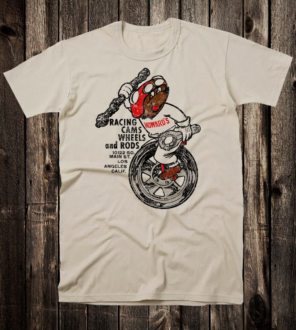 Retro Hot Rod Tee T Shirt Speed Shop Drag Race Racing Howard Cams Wheels Rods