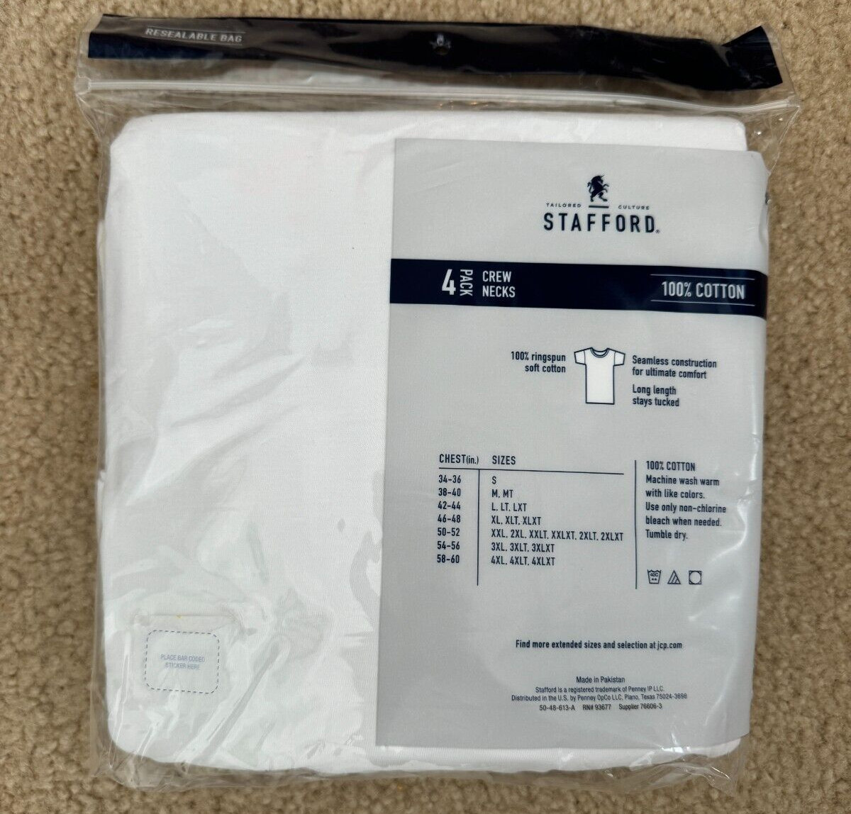 Stafford 4-Pk Men’s Ultra Soft 100% Cotton Crew Neck T-Shirt White (Medium)