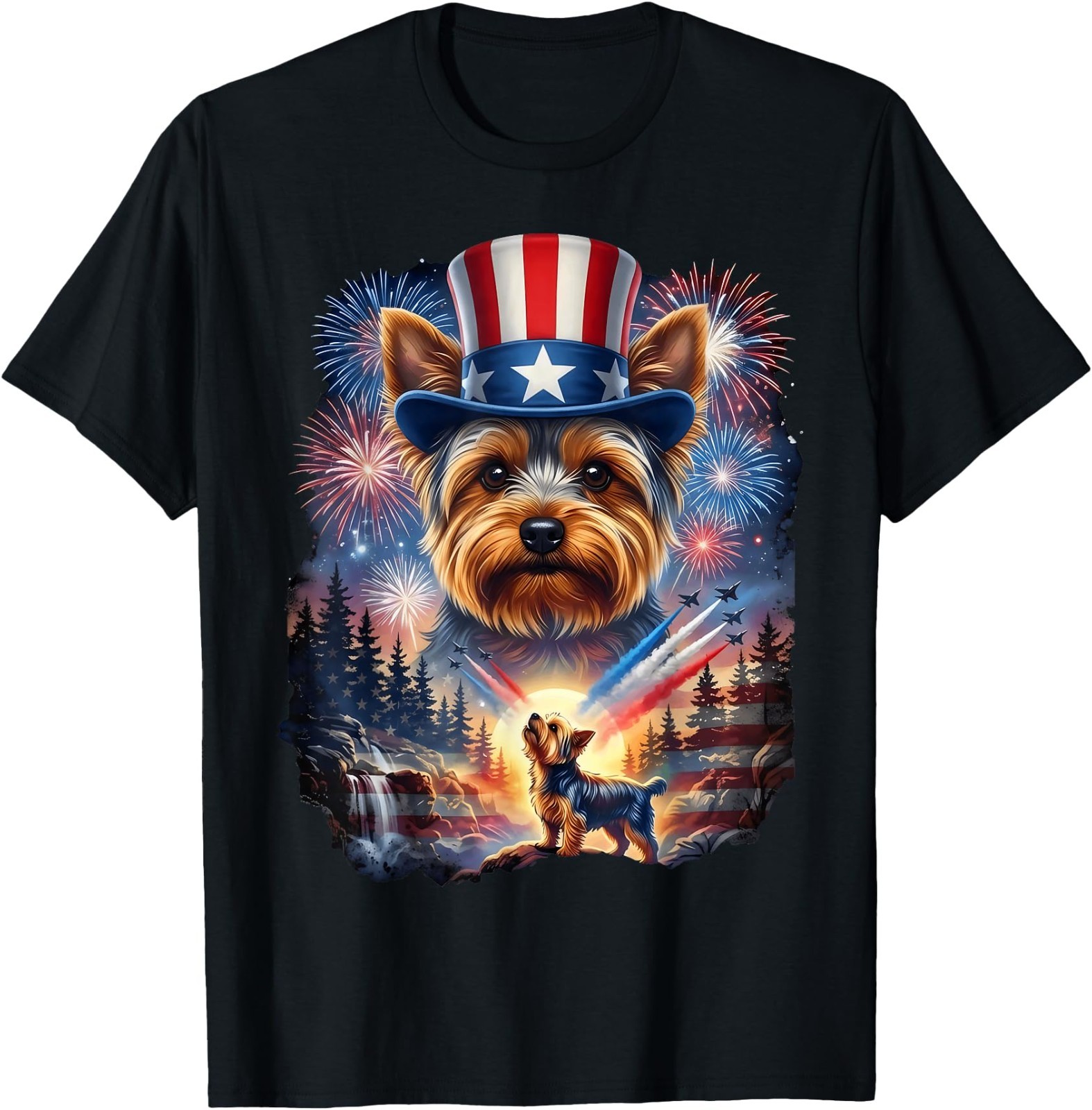 Yorkie 4th of July Shirt Yorkshire Terrier USA Flag Patriotic Dog Tee