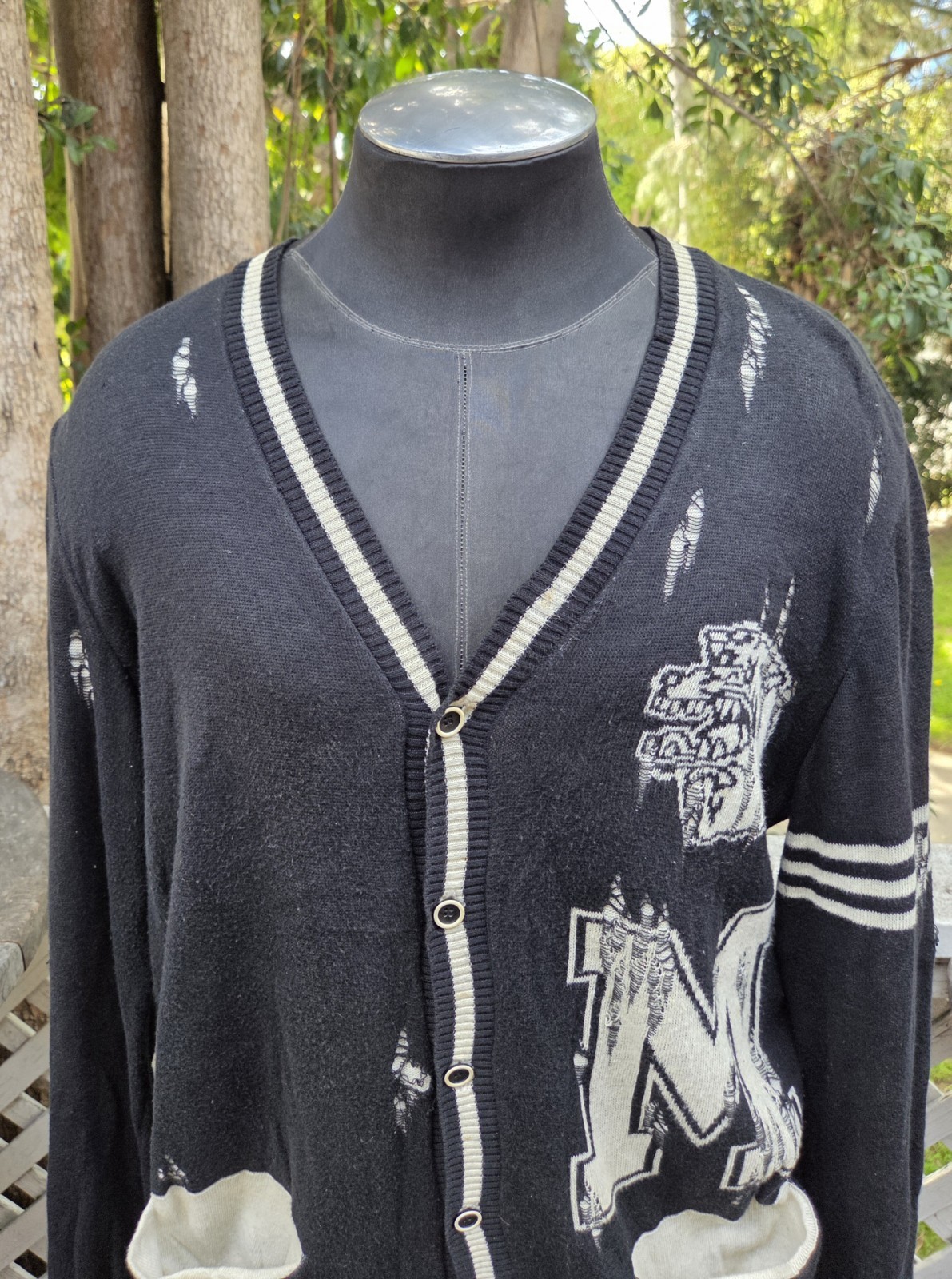 Mihara Yasuhiro 11SS Damage Processing Tiger Knit Cardigan Sz M L G2U