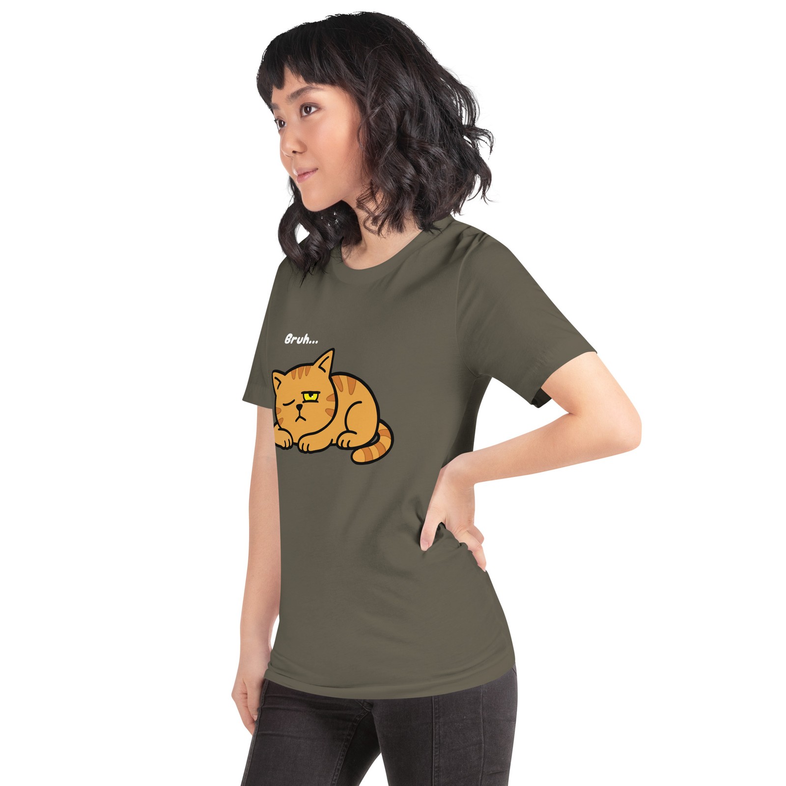 Bruh Cat Barty T-Shirt | The Over It Cat Funny Annoyed Orange Tabby Printful Tee