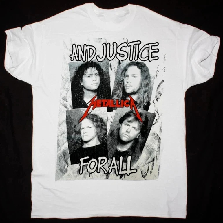 And Justice For All Inspired Fanmade Rock Style Graphic White T-Shirt HOT