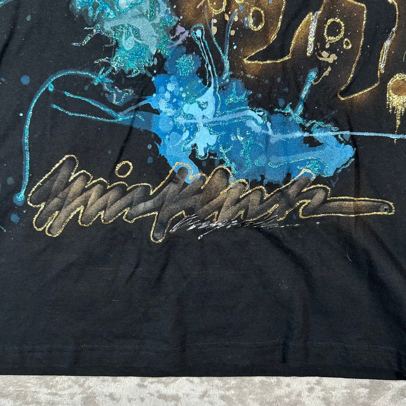 New Miskeen Hand Painted T Shirt Mens 2XL Black Glitter Splatter Art VTG Y2K NWT