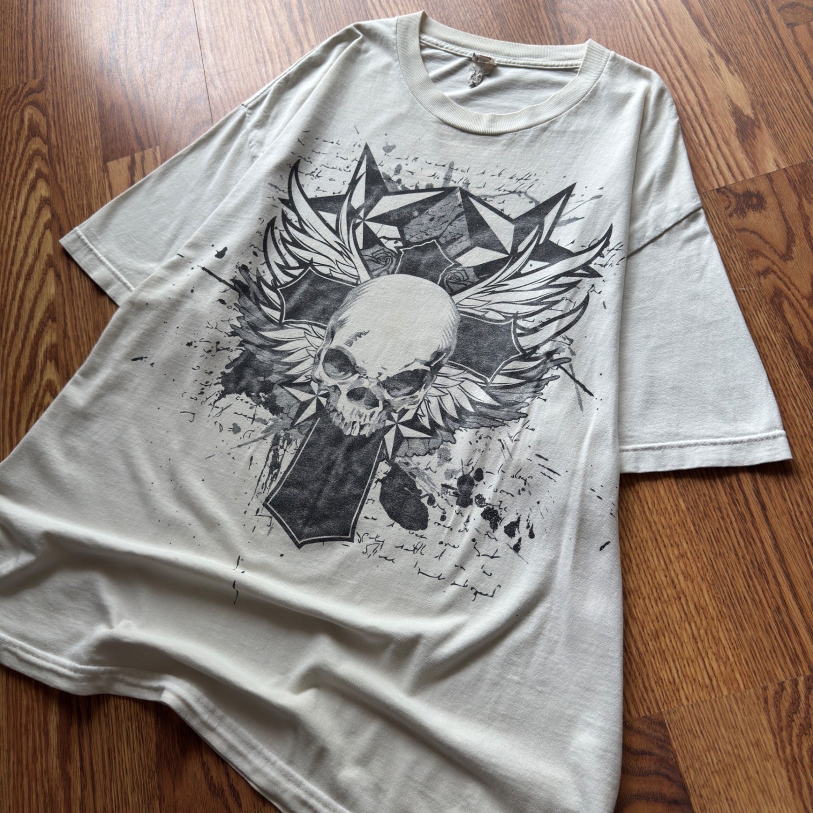ALStyle Skull Graphic Tee Men’s XL Cream Affliction Style Y2K Grunge