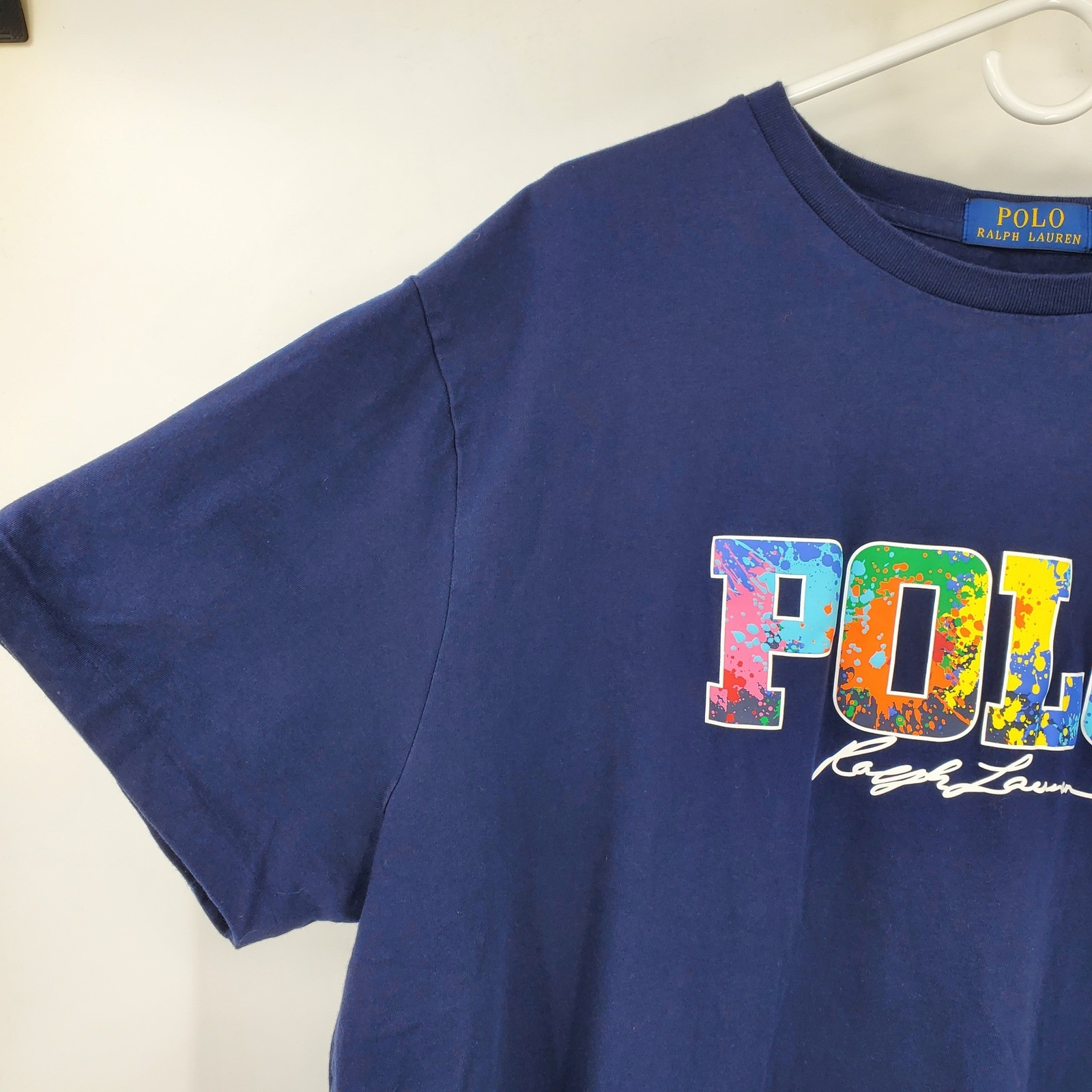 Polo Ralph Lauren Mens XL Navy Blue Paint Splatter Graphic Logo T-Shirt Cotton