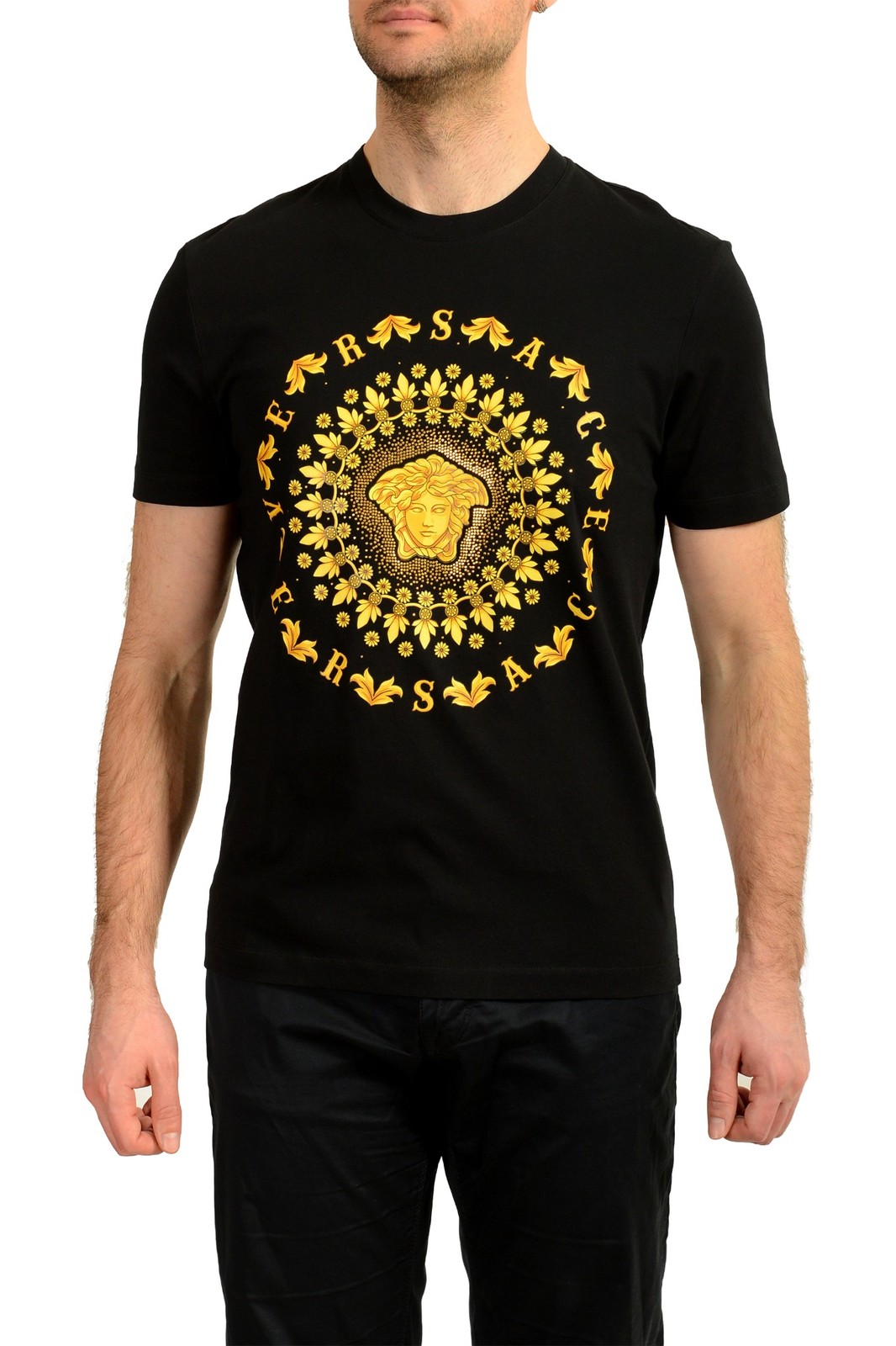 Versace Men’s Black Gold Medusa Head Crewneck Short Sleeve T-Shirt US 2XL IT 56