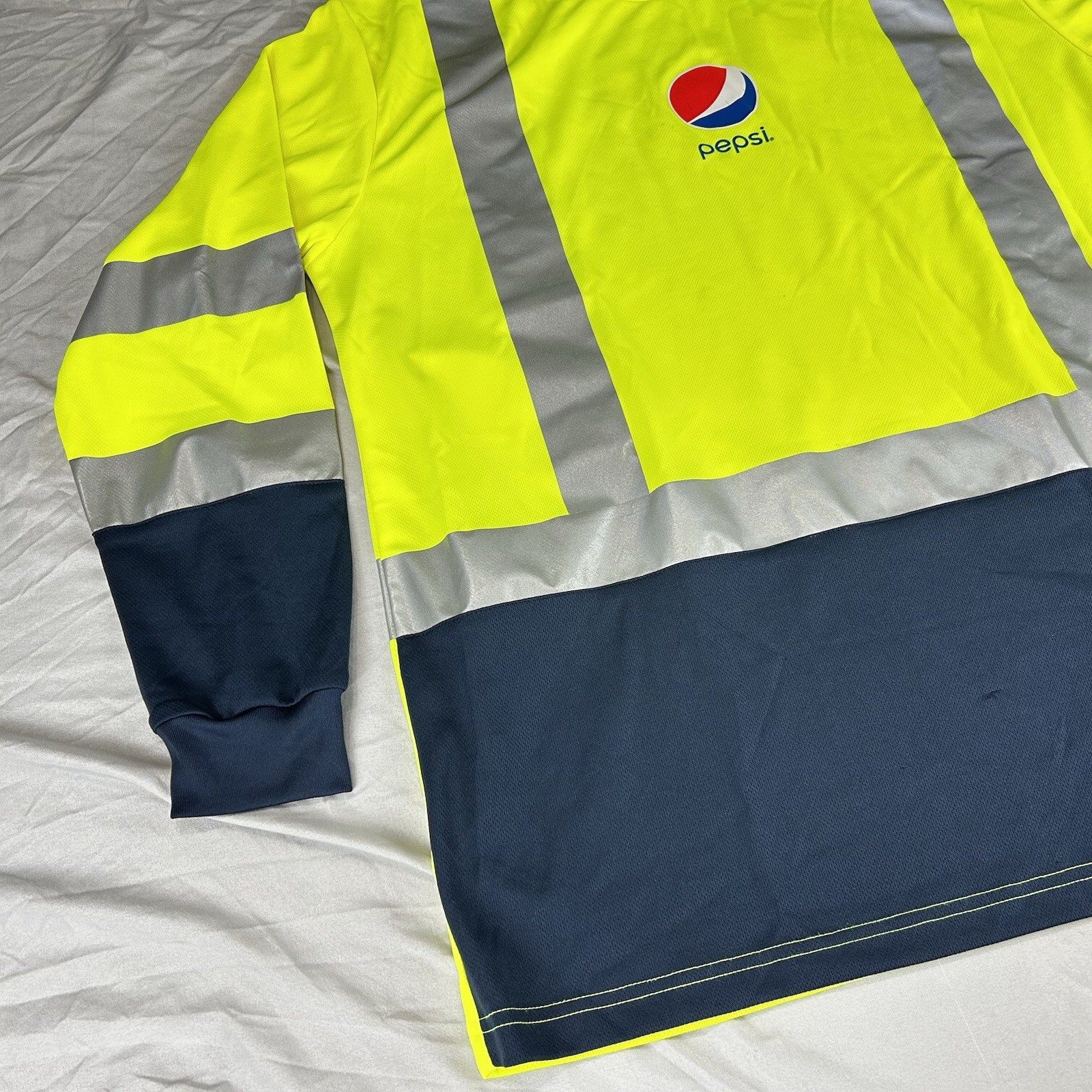 PEPSI ZERO ZONE Recycled Plastic Long Sleeve Shirt Large Reflective Neon Yellow