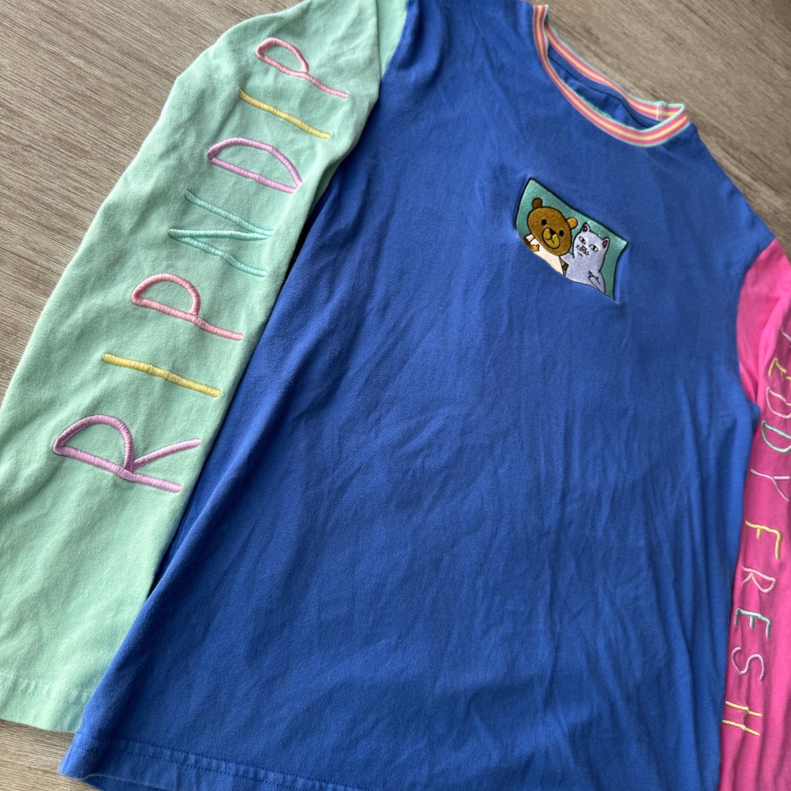 RIPNDIP X TEDDY FRESH 2.0 Colorblock Long Sleeve Graphic T-Shirt Men’s S
