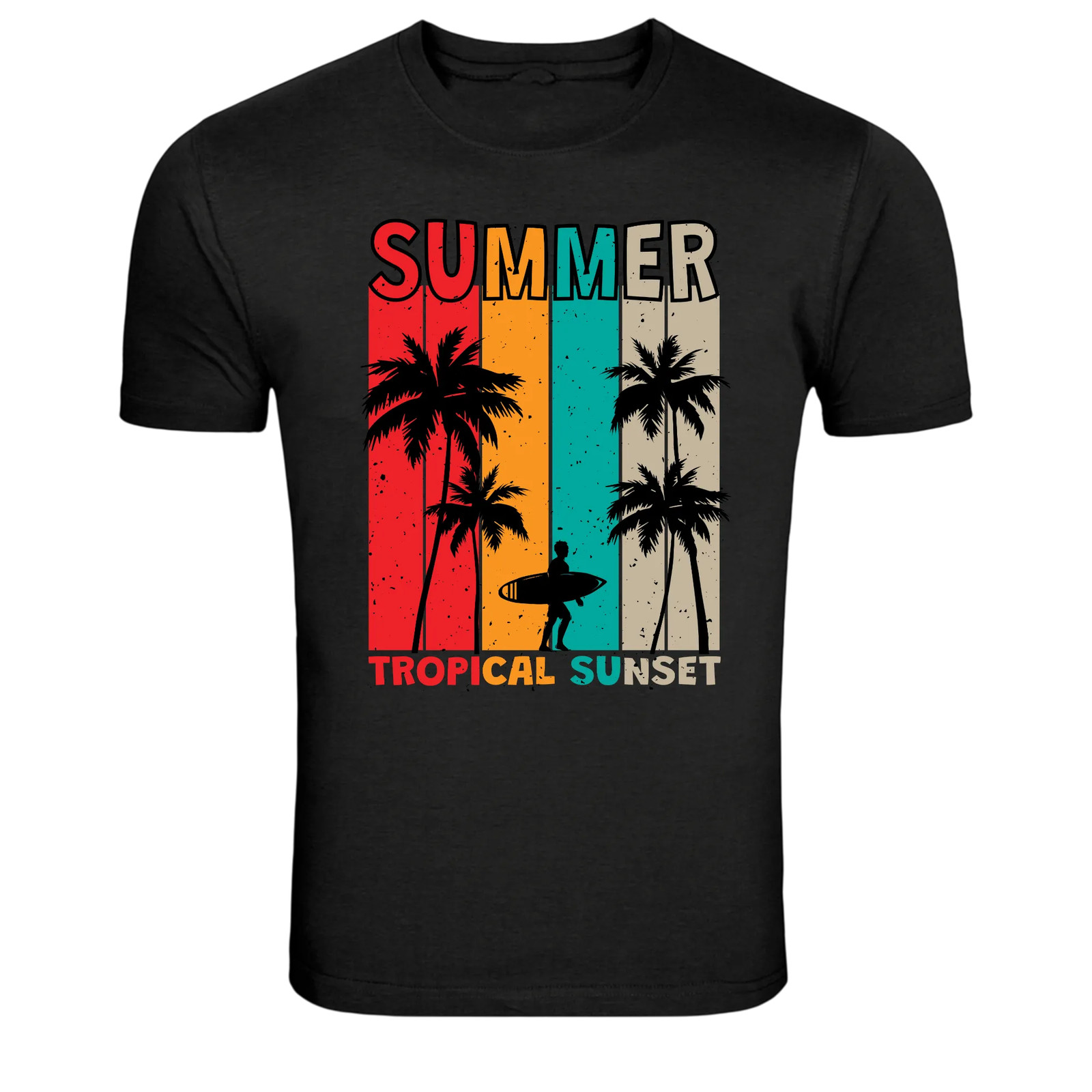 Summer Tropical Sunset Surf Beach Palm Trees Graphic T Shirt
