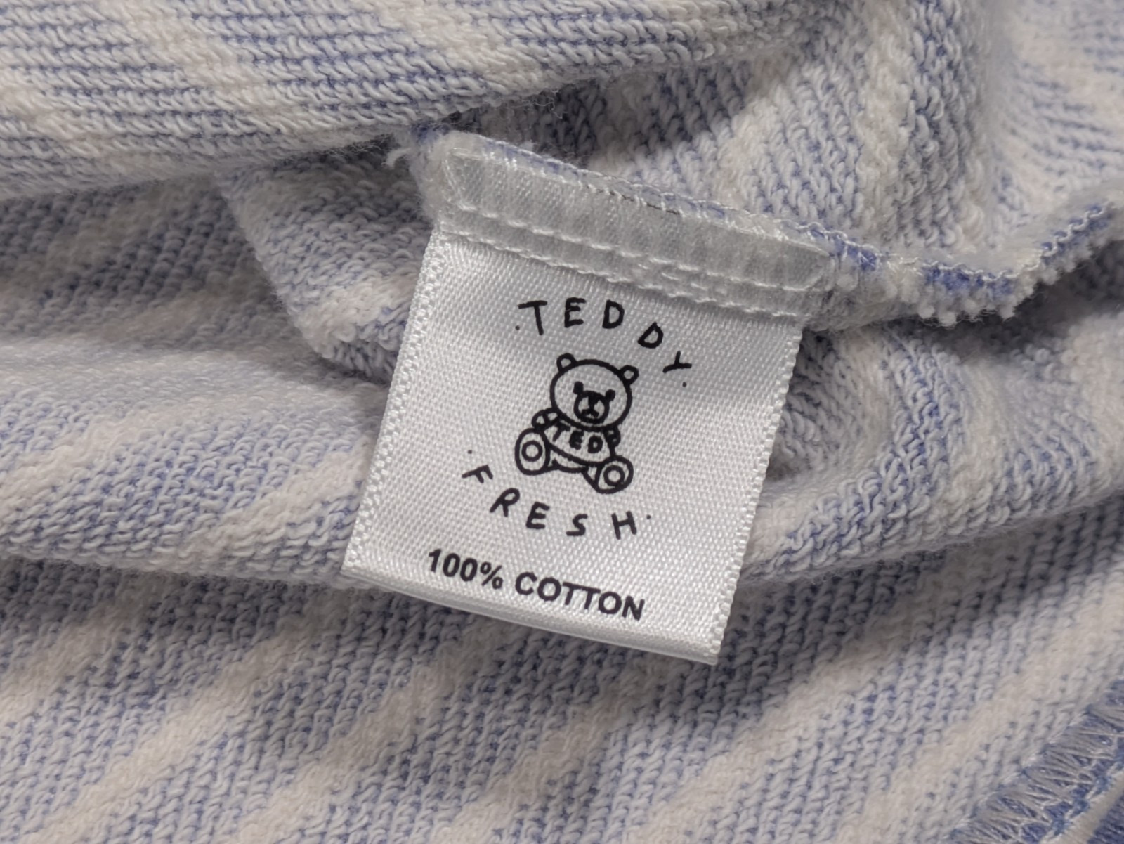 Teddy Fresh T Shirt Men S Blue Stripe Logo Short Sleeve 100% Cotton Embroidered