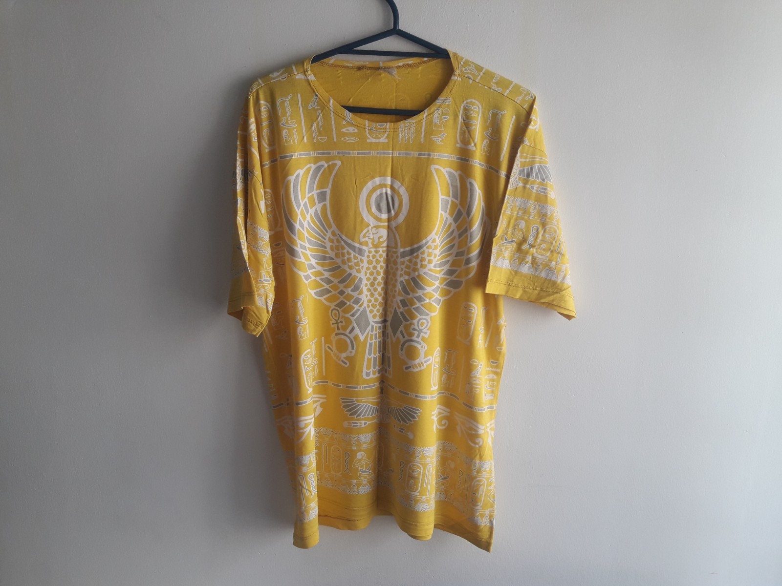 Vintage Brazil Esoteric Egyptian Horus Falcon Viscose Graphic Shirt Tee M L