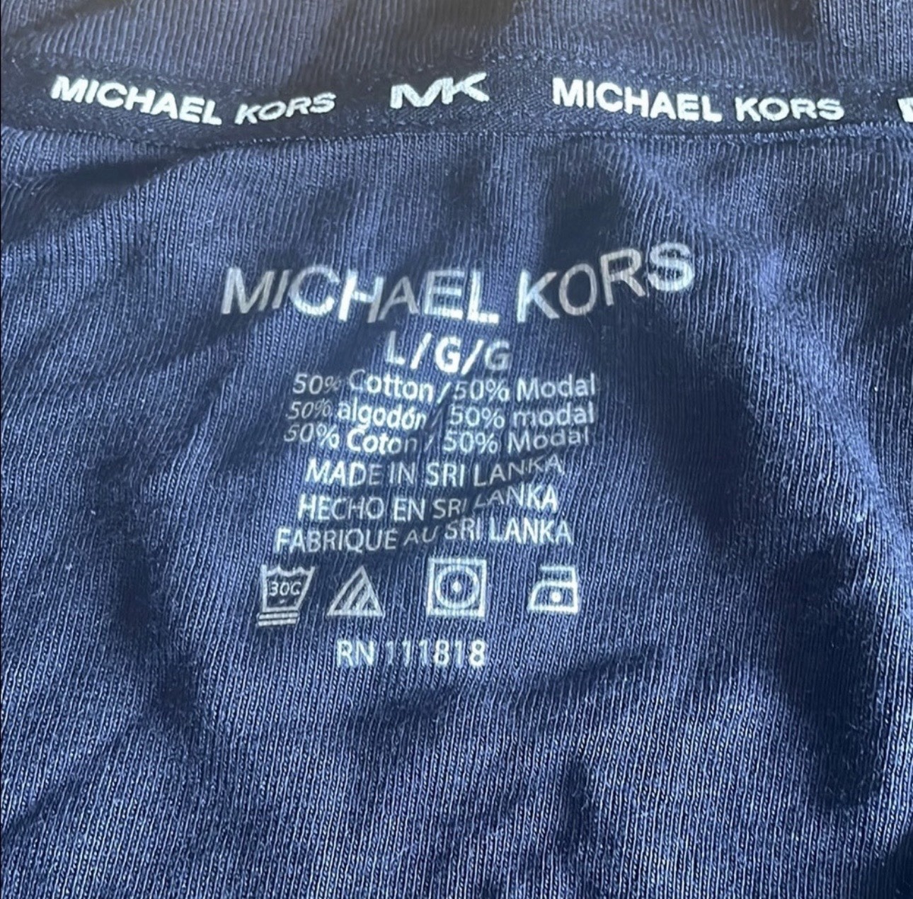 Michael Kors Men’s Solid V-Neck Logo Knit Cotton Modal Tee Short Sleeve L Black