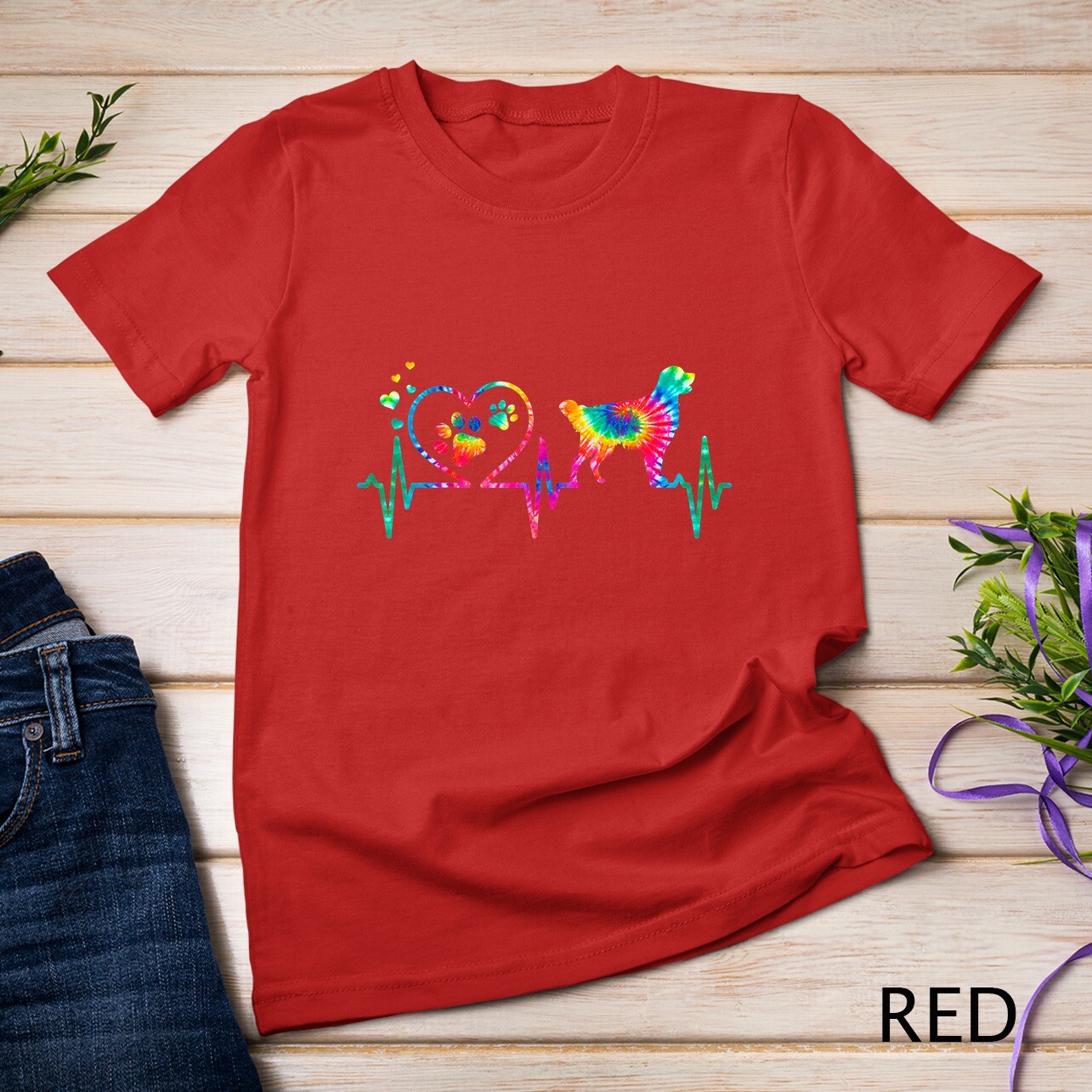 Golden Retriever Mom Dad Heartbeat Tie Dye Dog Gift T-Shirt Unisex T-shirt