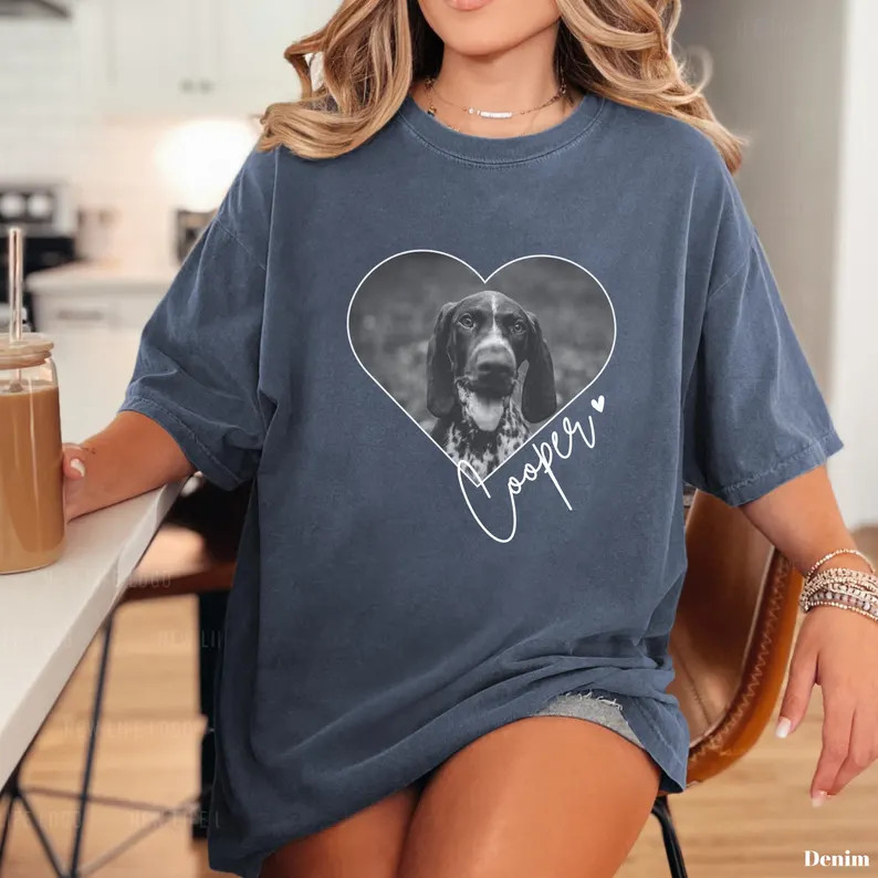 Custom Pet Photo Dog Portrait Comfort Tee Personalized Pet Lover