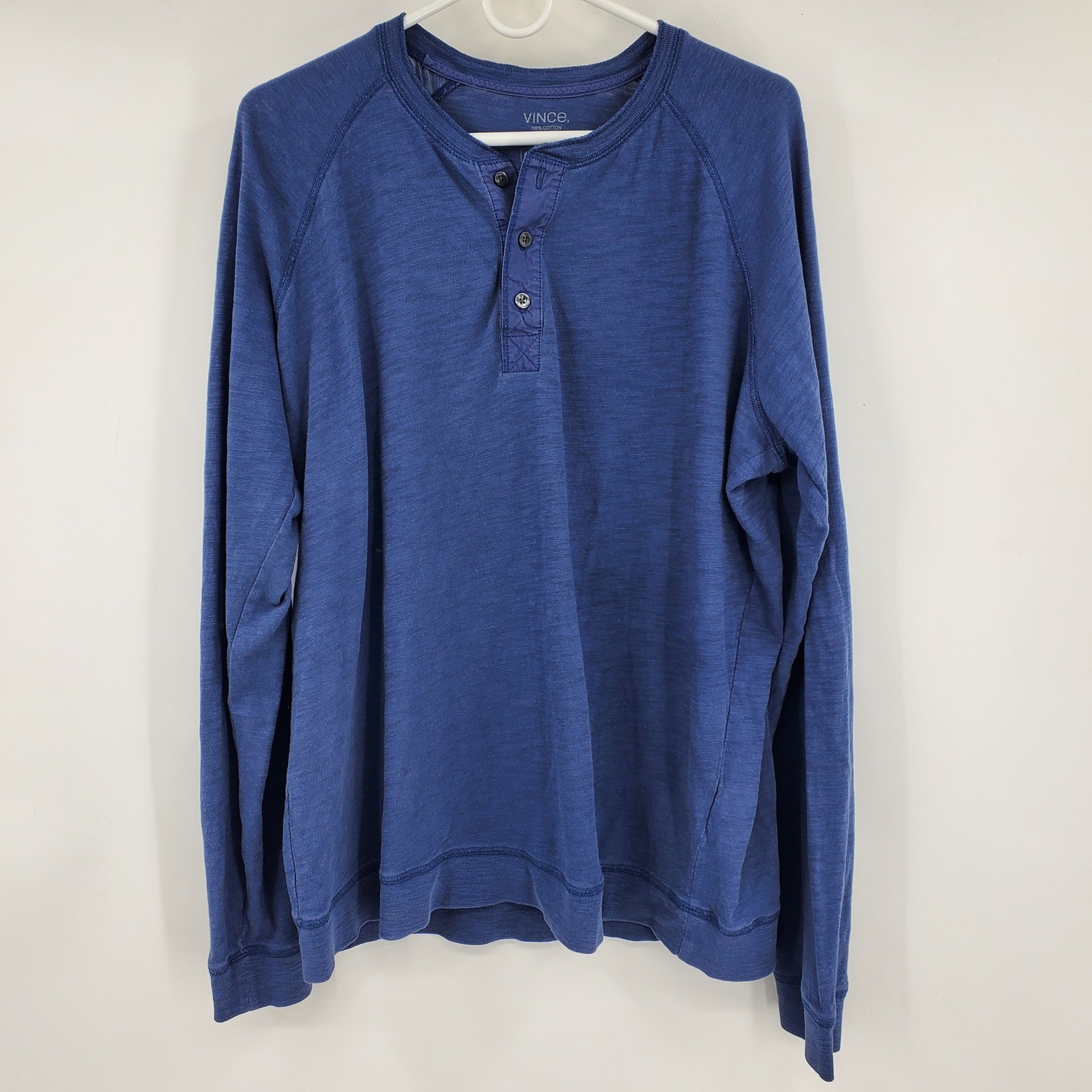Vince Mens Blue Long Sleeve Cotton Slub Henley Shirt XL Casual Everyday