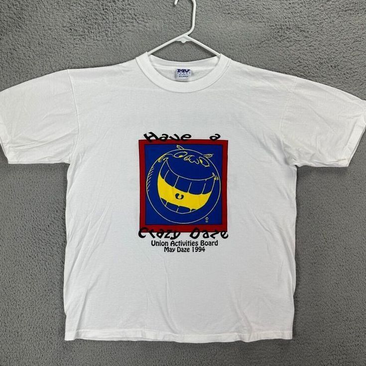 VINTAGE MV Sport T-Shirt Adult XL White Blue Single Stitch Tee Made In USA Mens