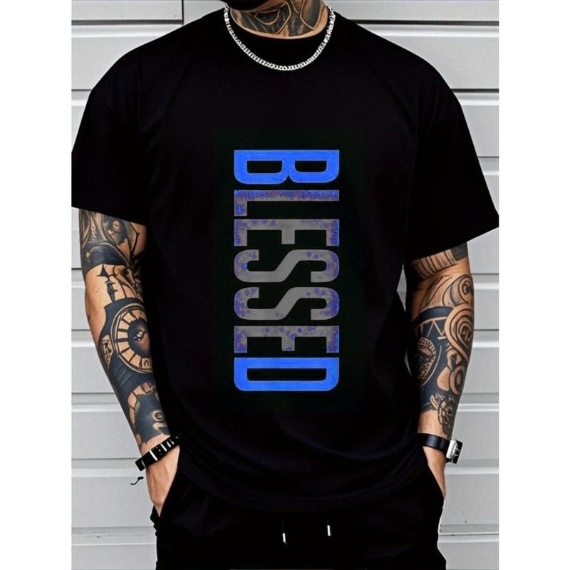Men’s Casual Crew Neck T-Shirt – Geometric-Pattern, Smooth Cotton Knit Fabric