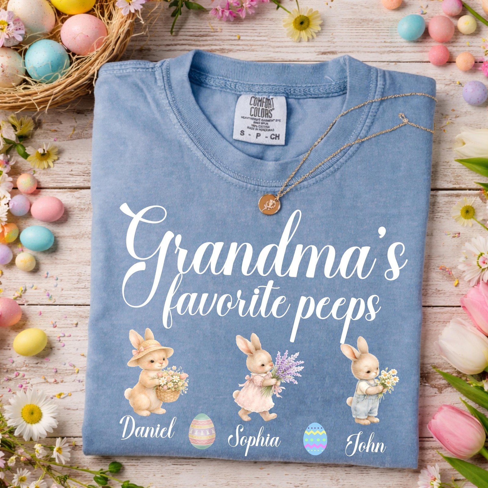Personalized Grandma Easter Shirt with Grandkids Names Custom Comfort Colors