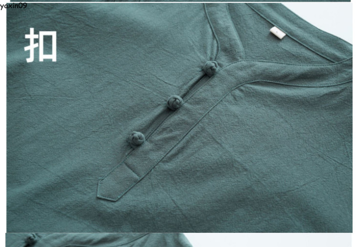 Men Cotton Linen Han Fu Summer Casual T-Shirt and Pants Outfits Sets Tang Suit