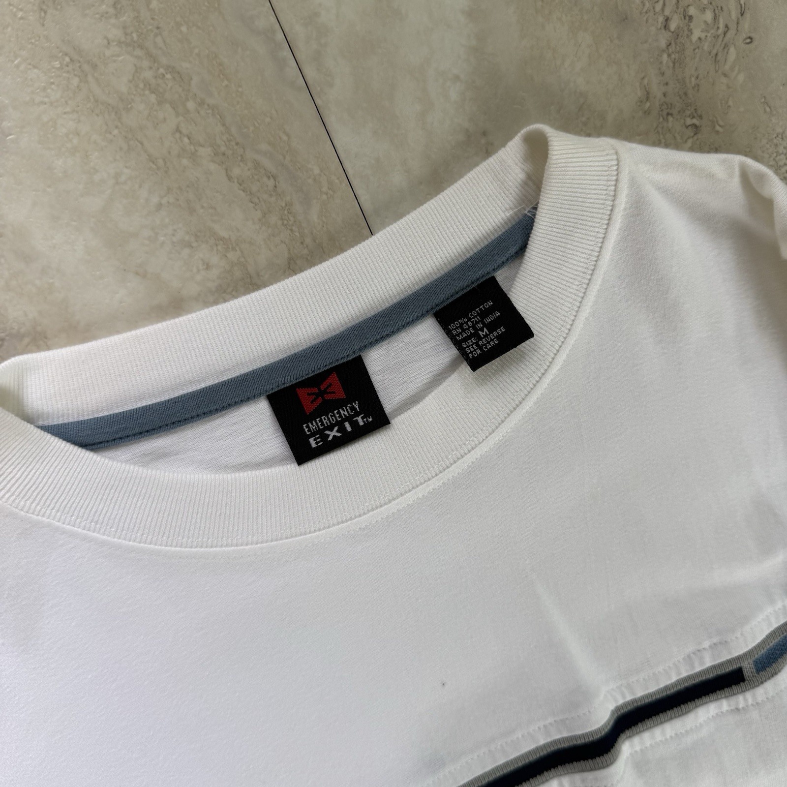 NWT Emergency Exit Men’s M White/Blue/Black Colorblock Logo Cotton Long Sleeve