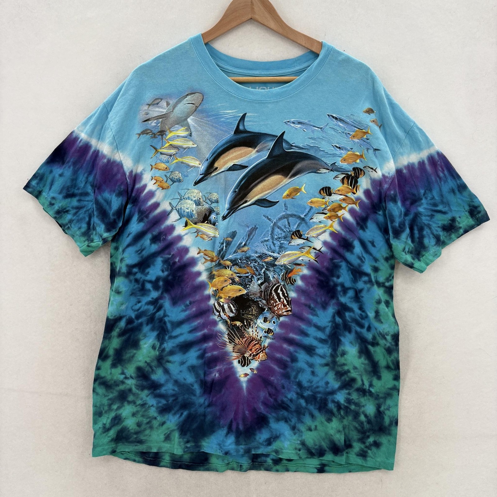 Vintage Liquid Blue Shirt Mens XL Blue Dolphin Sea Life Tie Dye Graphic 2000