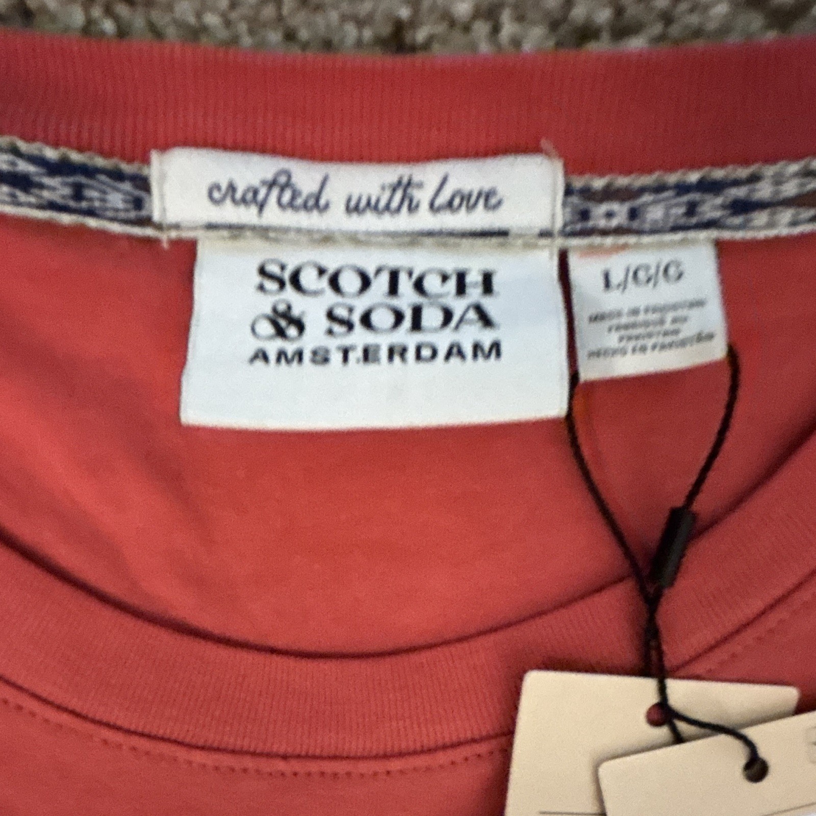 Scotch & Soda Men’s Red Solid Pocket Logo Crew Neck Short Sleeve T-Shirt L
