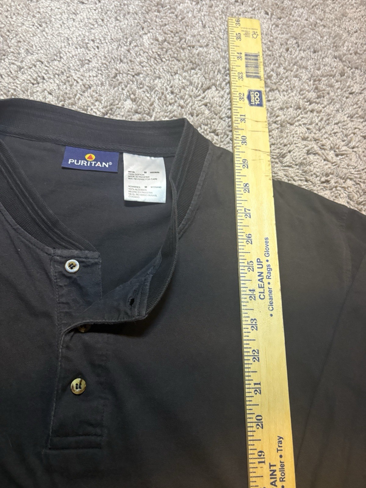 Vintage Y2K Puritan Men’s Long Sleeve Henley Shirt | Faded Black Medium