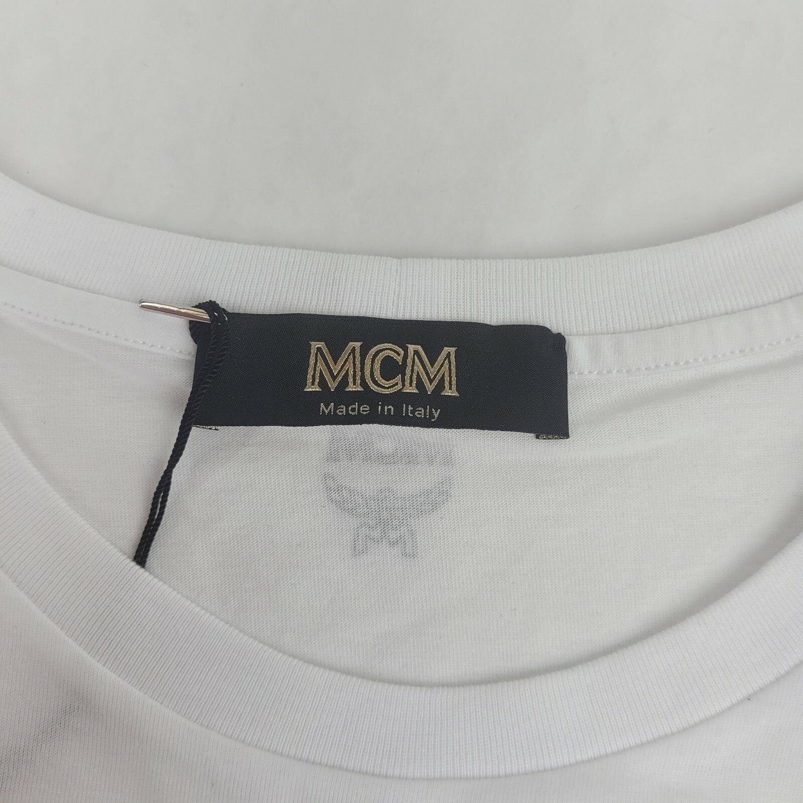 $225 MCM Men’s White Cotton Neon Yellow Nylon Pocket Flo T-Shirt MHT9ALC07WT