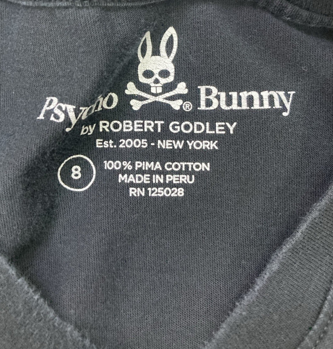 Psycho Bunny Graphic T-shirt Men Size 8 XL Black Logo Blue Short Sleeve
