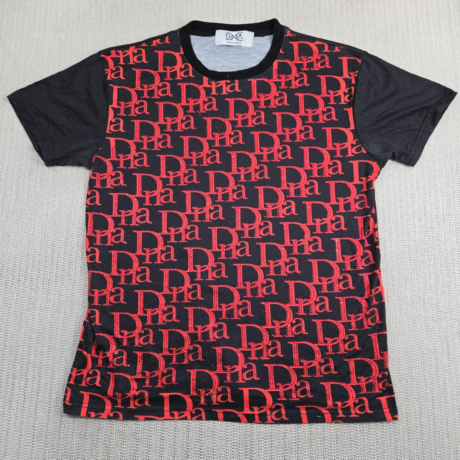DNA Premium Wear Shirt Mens Large Black Red Rhinestone Logo Graphic Tee Hip Hop