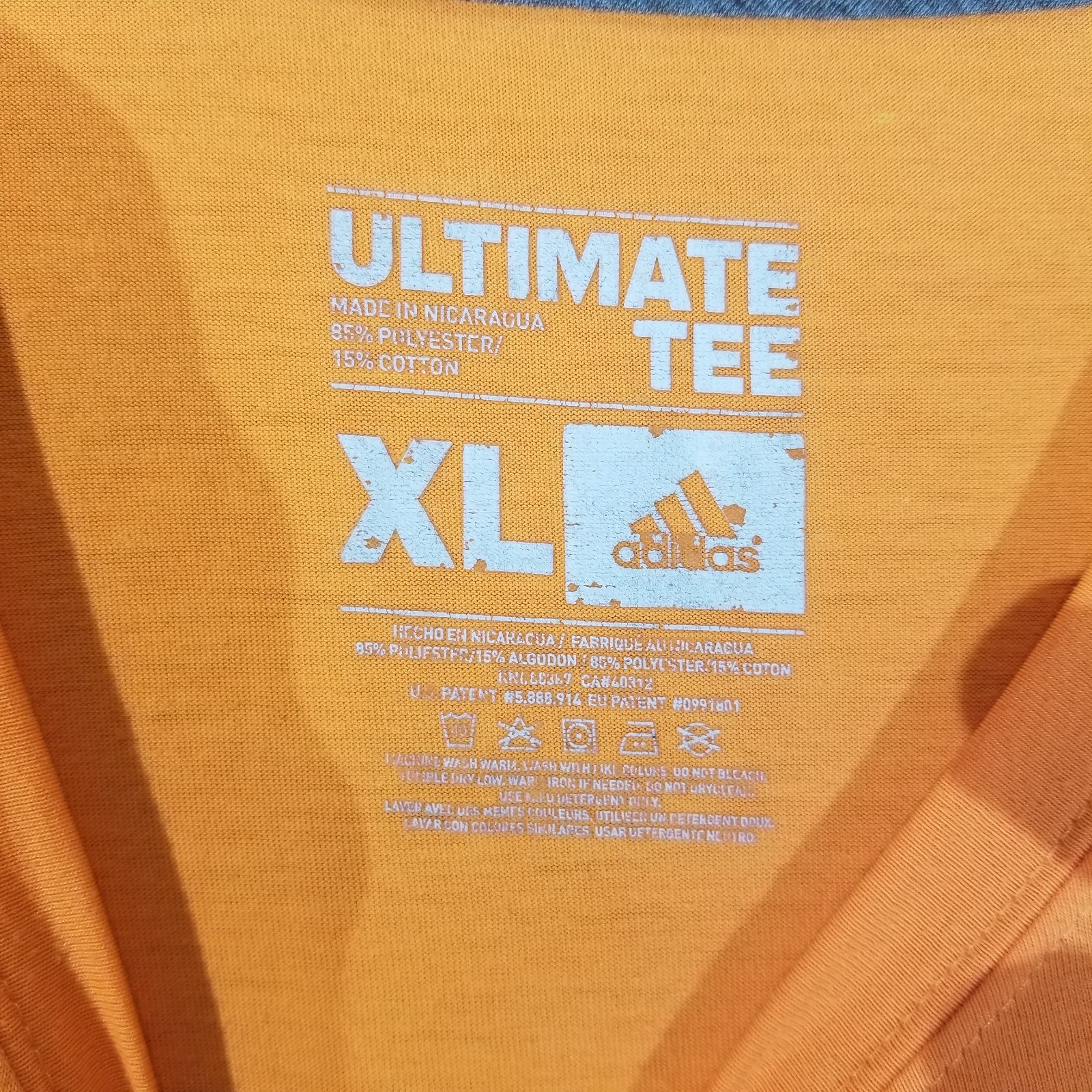 Adidas Ultimate Tee Men XL Orange Big Logo Athletic Training Shirt Performance