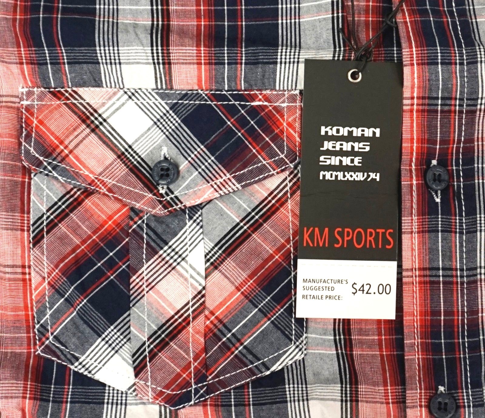 Men’s Plaid Short Sleeve Shirt Button Up 2Pockets Adult M,L,XL,2XL MSRP $42 NWT