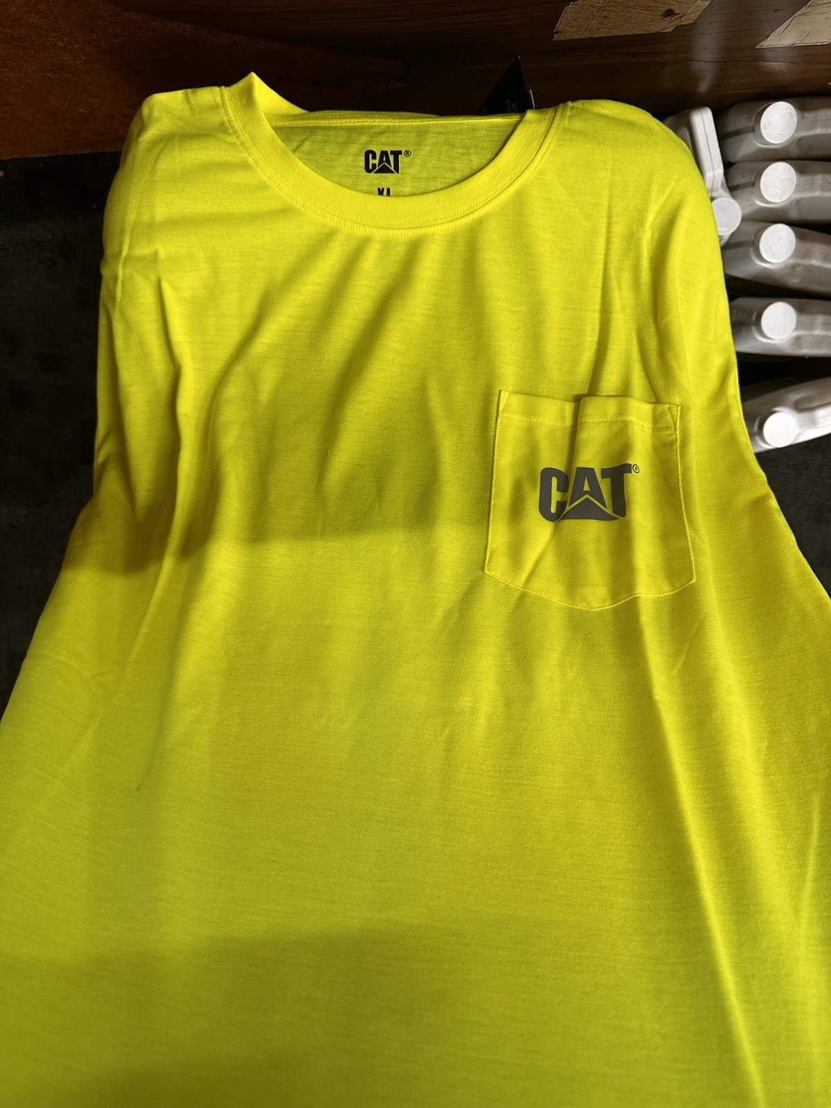 XL Yellow Cat Trademark T-Shirt: Anti Odor, Moisture Control, & Reflective