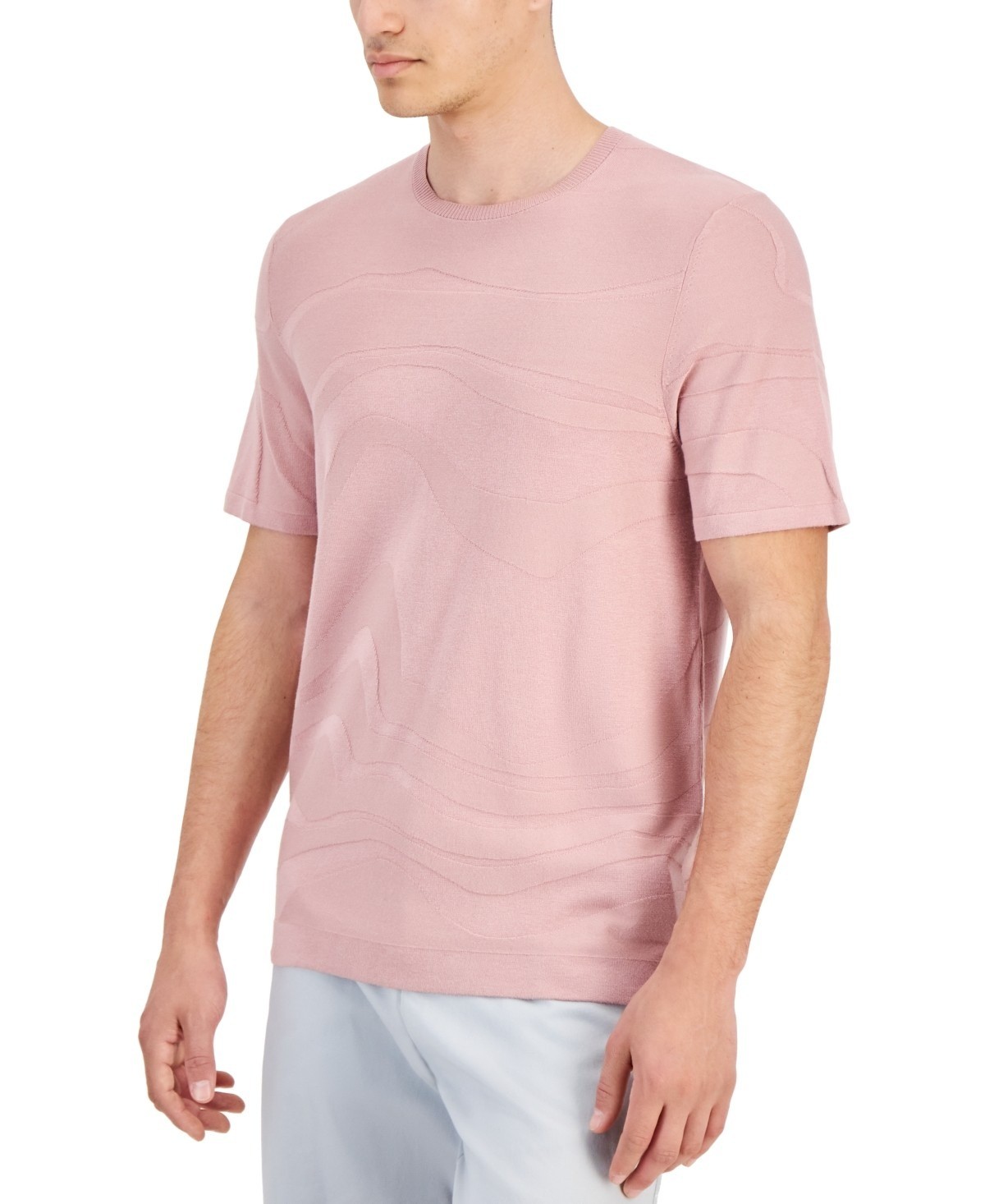 Alfani Men’s Tonal Wave Jacquard T-Shirt Rayon/Nylon Pottery Clay-Large