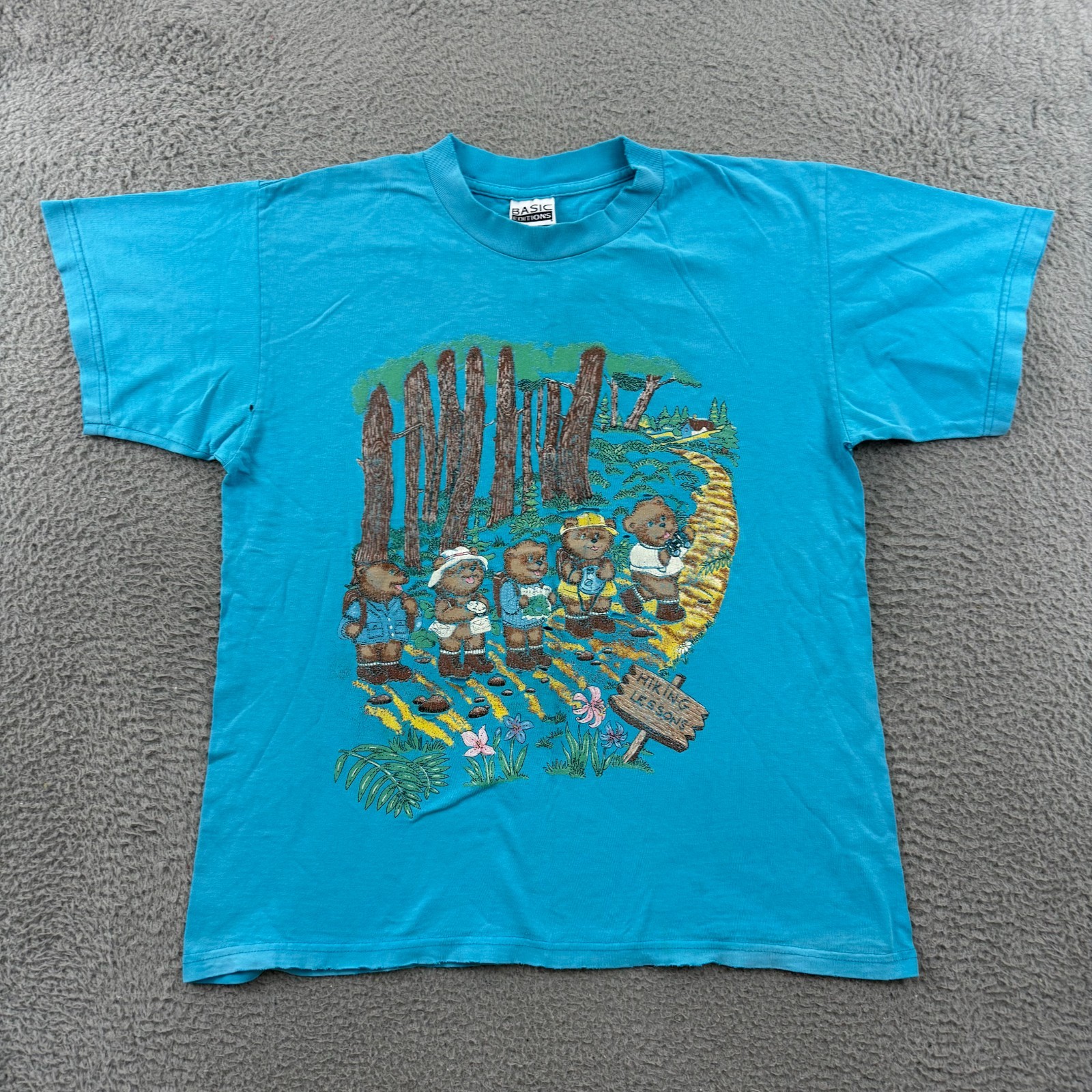Vintage Bears T-Shirt Adult Medium Blue Graphic Hiking Nature Short Sleeve 90s