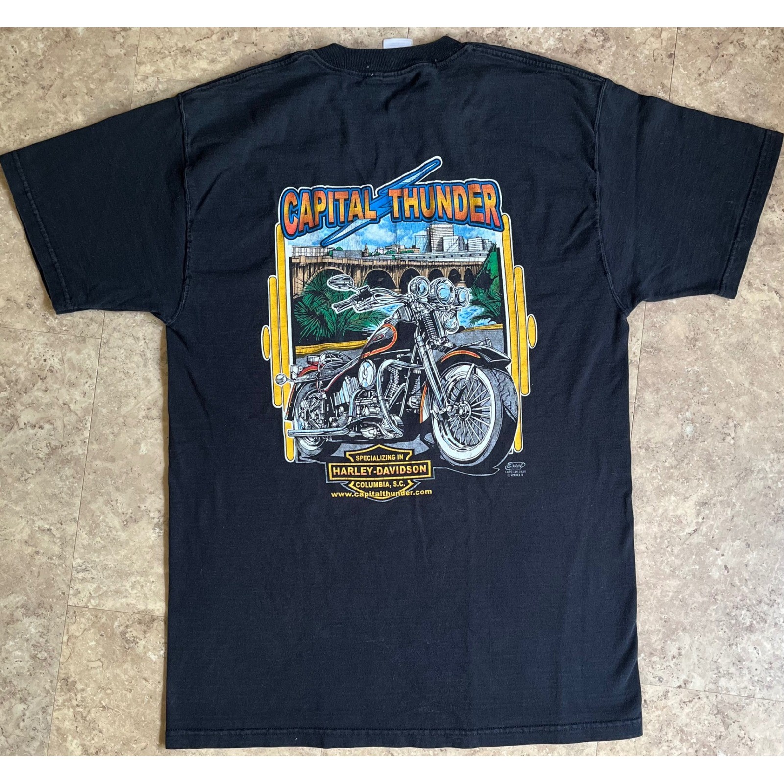 Harley-Davidson Capital Thunder Columbia SC T-Shirt Black 2001 Vintage Mens L