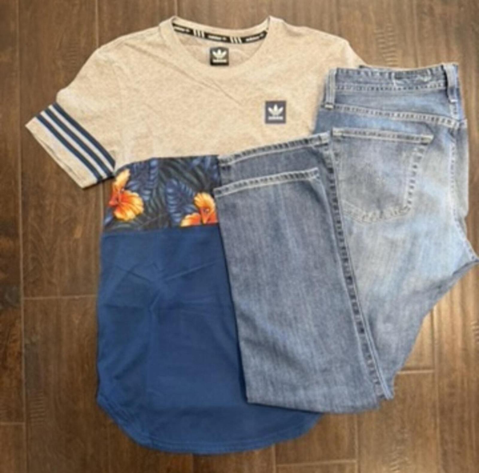 Adidas Colorblock Floral Trefoil Short Sleeve T-Shirt Size S