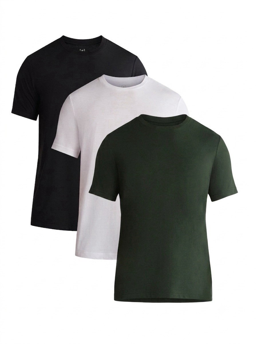 Mens George Solid Crew Neck Short Sleeve T-Shirt 3-Pack Black White Green Size S