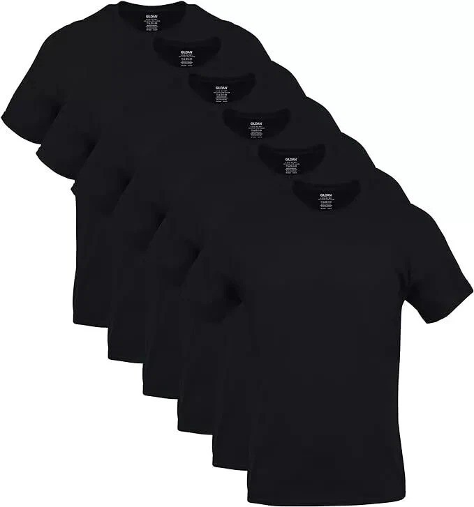 Gildan (6-pack) Black Solid Heavy Cotton Short Sleeve Blank T-Shirt S-2XL