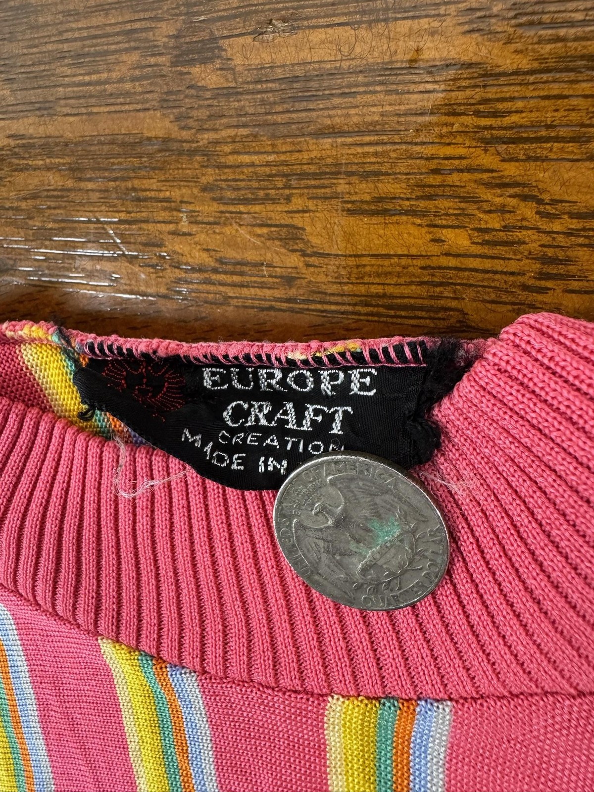 Vintage Europe Craft Sweater Mens Small Multicolor Stripe Mock Neck 80s
