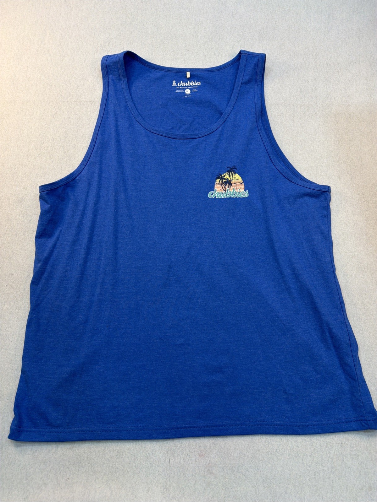 Chubbies Mens Tank Top Size XXL Blue The Weekend Has Arrived Palm Trees